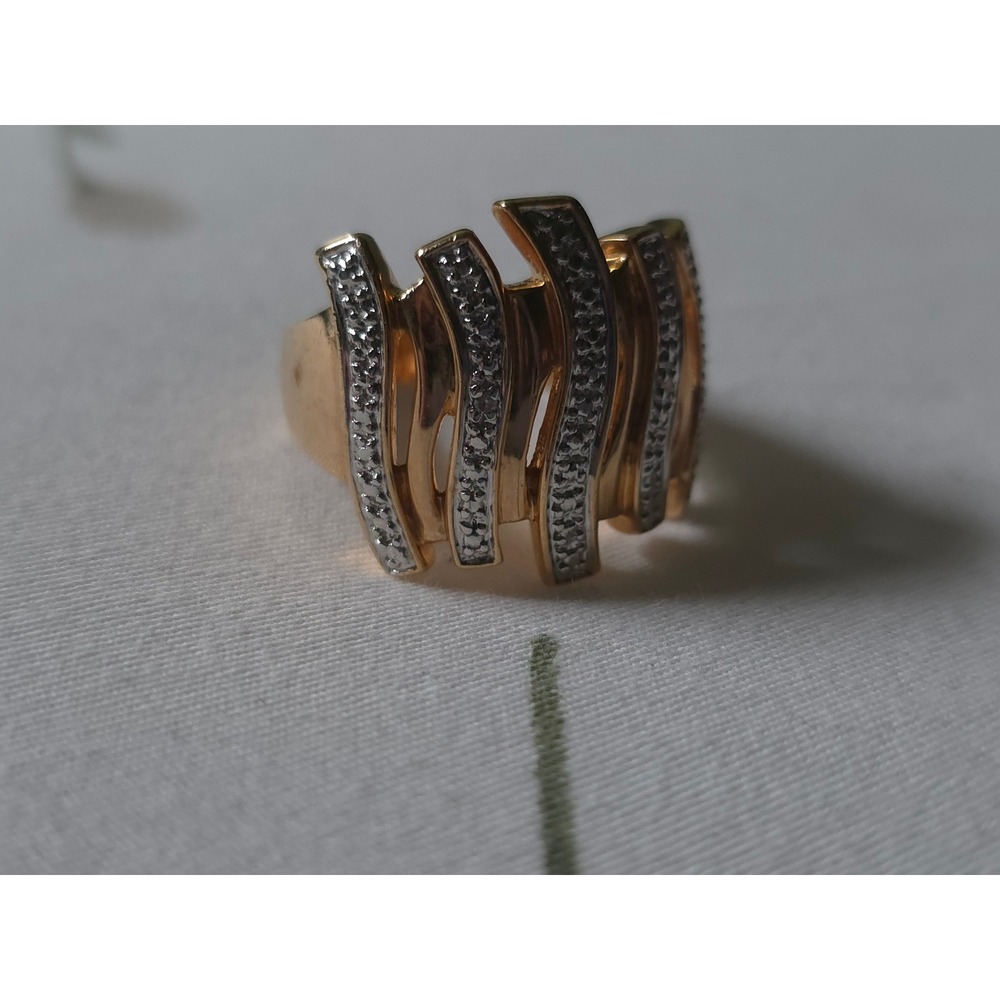 Vintage Gold Plated Sterling Silver 925 Wavy Statement Ring Size 9 Two Tone